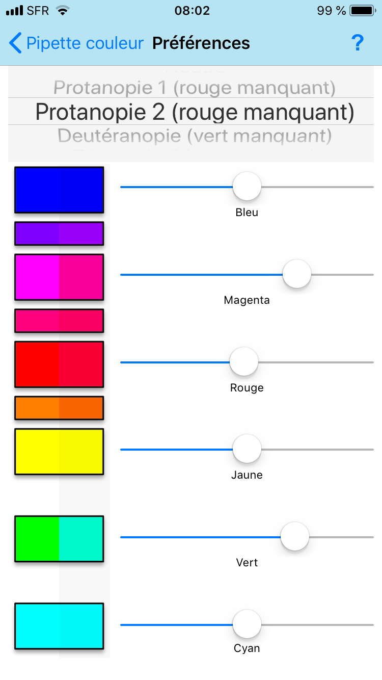 Aide daltonien - r&eacute;glages
